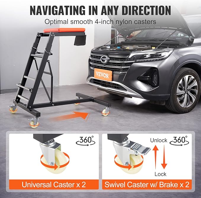 VEVOR Top Automotive Creeper, with Adjustable Height 49.6" to 75.6", 400 LBS Capacity High Creeper, 4 Swivel Caster Wheels, Heavy Duty Creeper for Auto Repair and Maintenance