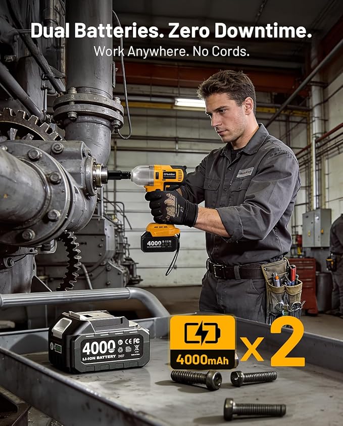 1/2" Cordless Impact Wrench, 1400N·m(1032ft・lbs) Brushless High Torque Impact Gun, Electric Impact Driver, 2x4.0Ah Batteries, LED Light, Charger, 6 Sockets, 3 Variable Speeds for Car/Pickup/Mower
