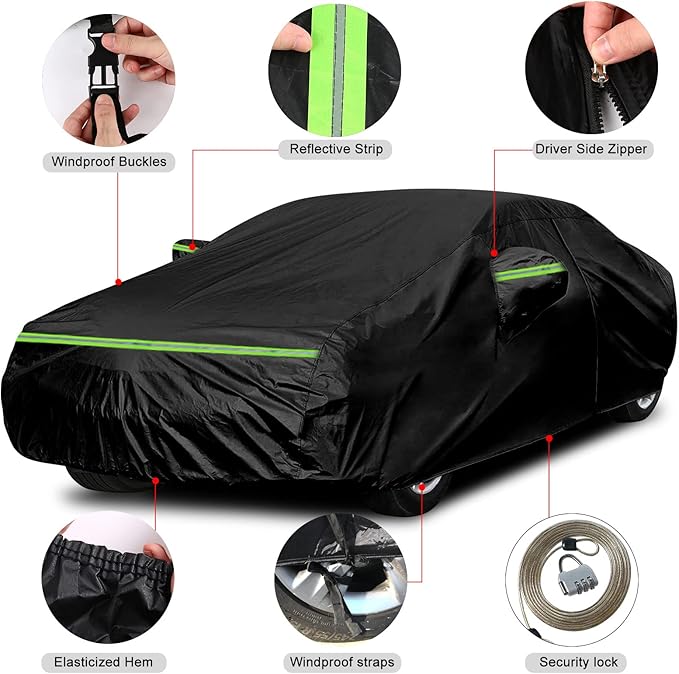 Waterproof Car Cover Compatible with 1966-1974 Dodge Charger, 210T Polyester with Cotton Liner All Weather Car Covers with Zipper Door & Lock for Dust Snow Rain Protection