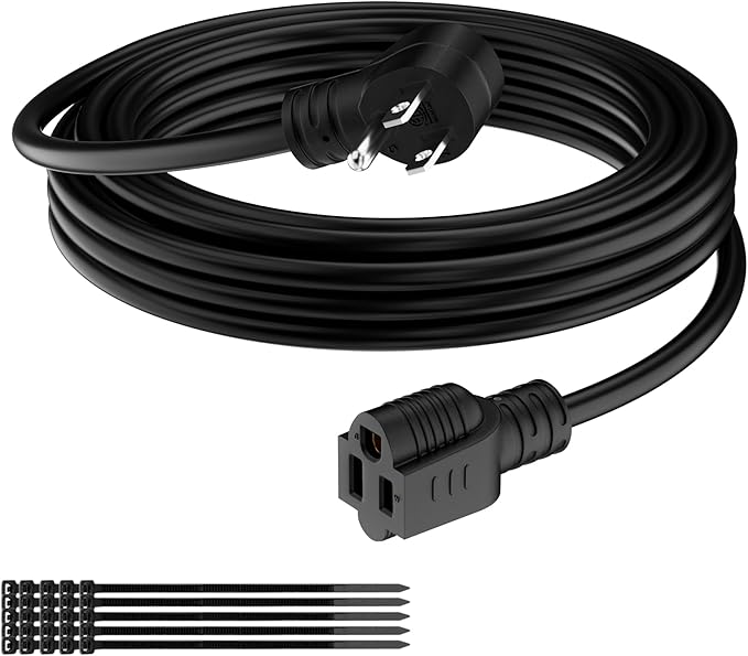 Extension Cord 6 FT, 3 Prong Extension Power Cord, 90 Degree Right Angle Plug Design, 16/3 Gauge Flexible Cold, 13A 1625W 16AWG, Save Space 3 Prong Electric Cord, ETL, Black Cable with 25 Cable Ties