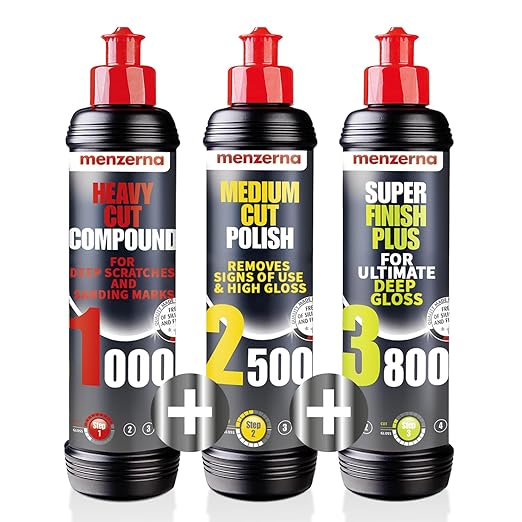 menzerna Polishing Set 8oz – HCC1000, MCC2500 & 3800 | 3-Step System for Scratch Removal, Swirl Elimination & Mirror-Like Finish