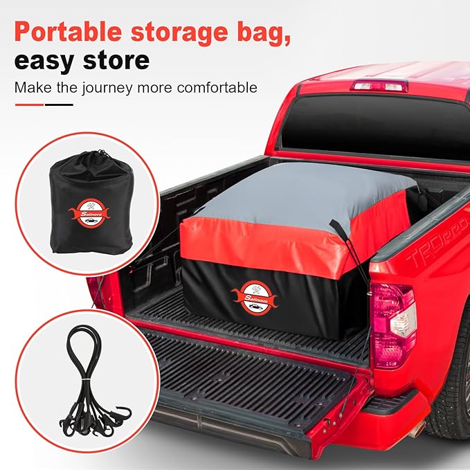 Sailnovo Truck Bed Cargo Bag, 26 Cubic ft Waterproof Cargo Bag for Truck Bed, Heavy Duty PVC Truck Cargo Bag Fits Any Truck Size with 6 Stretch Cord, Packing Bag (50''x40''x22'') Red