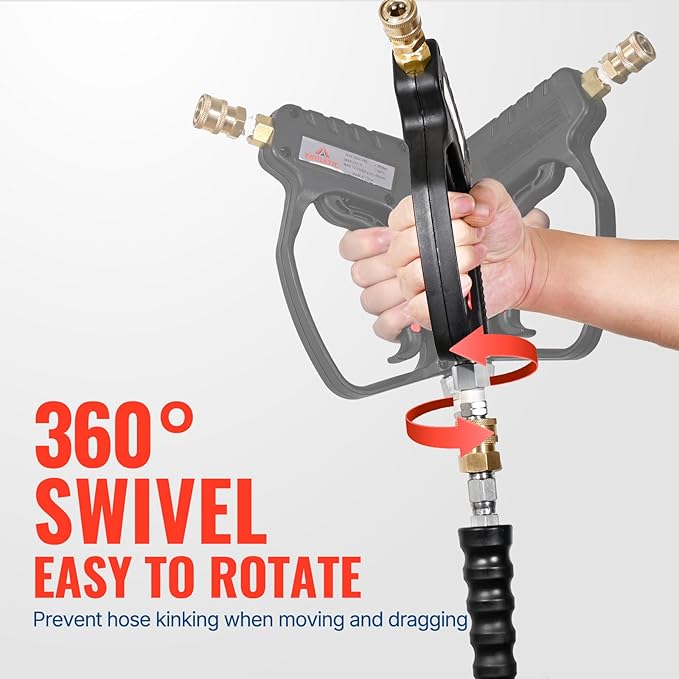 YAMATIC Pressure Washer Short Gun 5000 PSI - Stainless Steel 3/8" Swivel Plug & M22-14mm Coupler, Power Washer Stubby Trigger Handle with 1/4" Quick Connect for Foam Cannon Car Wash