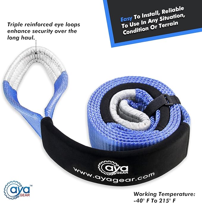 Recovery Tow Straps 3" x 8' |Tree Saver Winch Strap|Heavy Duty 35,000lbs Break Strength |Triple Reinforced Loop End | Use for Emergency 4x4 Towing or Recovery Tow Rope