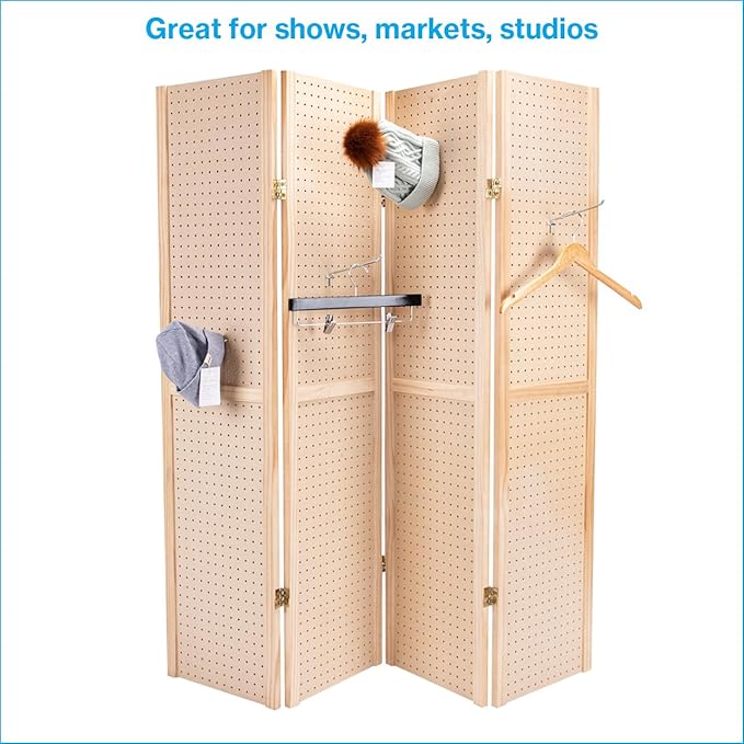 SSWBasics 5 Foot 4-Panel Folding Pegboard Stand for Crafting - Versatile Pegboard Display and Room Divider - Paint-Ready Surface for Customization - Perfect for Trade Shows, Flea Markets, and Home