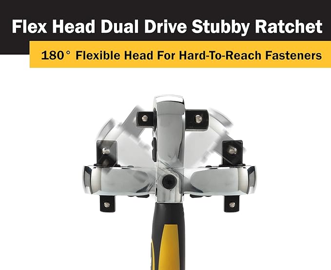 Titan 12351 3/8-Inch and 1/2-Inch Drive x 6-Inch 72-Tooth Flex Head Dual Head Stubby Ratchet