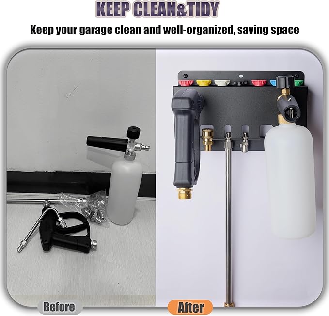 Pressure Washer Gun Holder -Trumlandy Foam Cannon Holder Wall Mounted Pressure Washers Accessories Storage Rack for Pressure Washer Gun/Nozzle Tips/Foam Cannon/ 1/4" Quick Connect Extension Wand