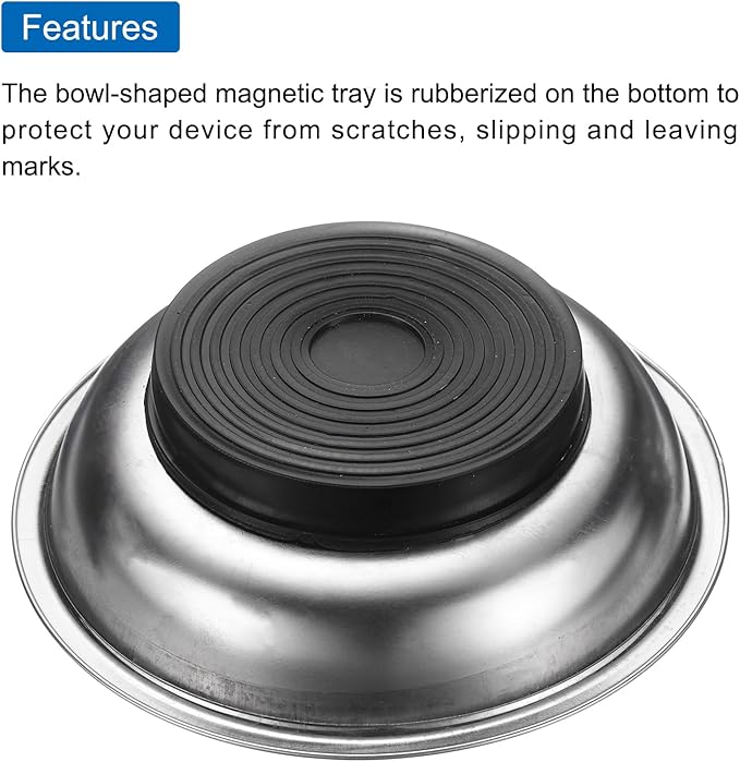 HARFINGTON 5pcs Round Magnetic Tray 4"x1" Stainless Steel Magnet Tool Tray Parts Holder for Socket Screw Nuts Bolts Pin Washers Metal Parts