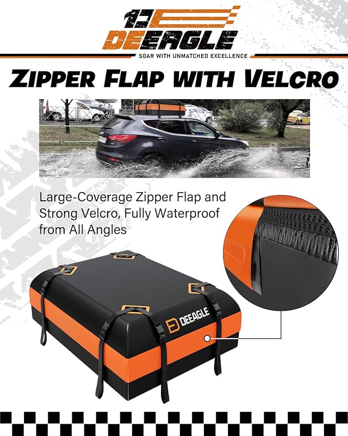 DEEAGLE Rooftop Cargo Carrier 21 Cubic Feet – Car Roof Cargo Bag for Vehicles Without Roof Rack – Waterproof Soft Car Top Carrier with Non-Slip Mat, 4 Door Hooks & 10 Reinforced Straps