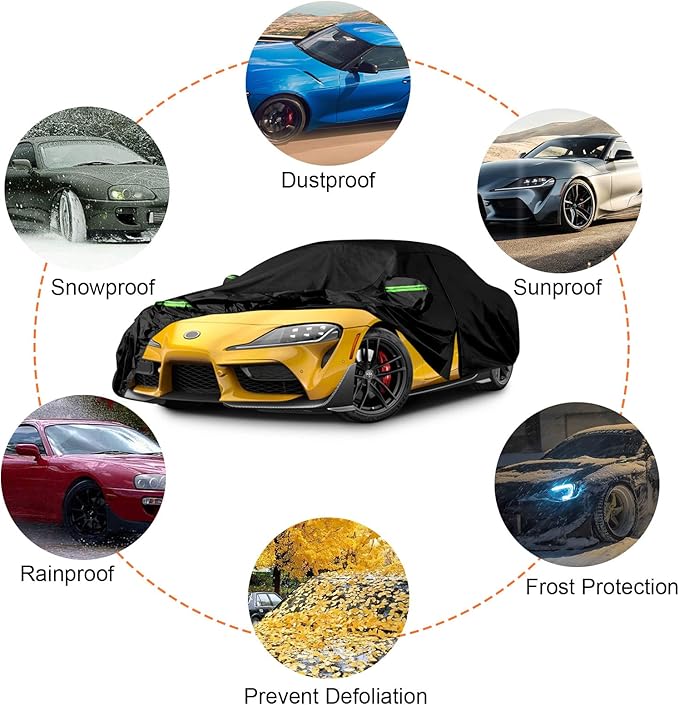 Waterproof Car Covers Replace for 2020-2025 Toyota Supra GR A90 A91 MK5, 6 Layers All Weather Custom-fit Car Cover with Zipper Door for Snow Rain Dust Hail Protection