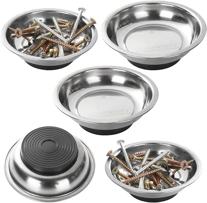 5 Pack 4.3 Inch Magnetic Parts Tray Craftsman Magnetic Tray for Mechanics Magnetic Screw Holder Magnetic Bowl for Screws Bolt Magnetic Tool Tray Stainless Steel Magnet Tray Round Magnetic Dish