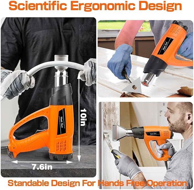 Heat Gun 1800W Heavy Duty Fast Heat Hot Air Gun Kit with 140℉-1112℉ （60℃-600℃） Dual-Temperature Settings and 5 Nozzles with Overheat Protection for Crafts, Shrinking PVC, Stripping Paint, Resin, DIY