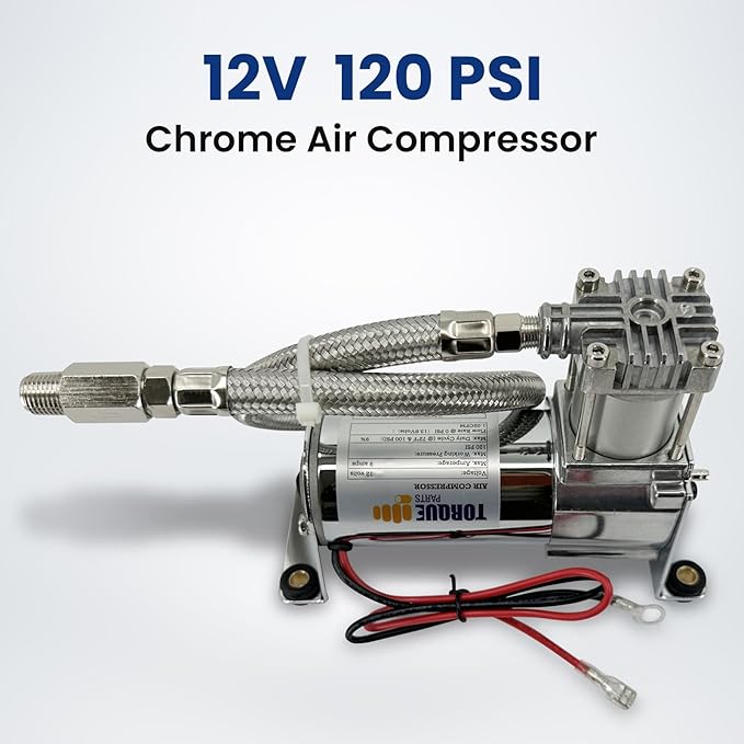 TORQUE 12V Heavy Duty 444c Air Compressor Kit - 120 PSI, Portable Single Port, Replaces Air Lift 16092 16192 - Compressor for Train Horns, Air Horns, Air Ride Suspension, Train Horn Systems (TR16192)
