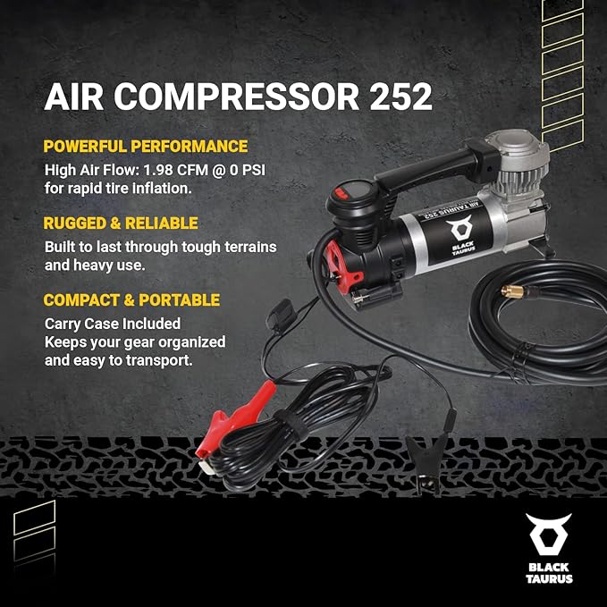 Air Compressor – 19A 120 PSI (8.27 BAR) Portable & On‑Board Tire Inflator for Cars, Trucks & 4×4 Vehicles – Automatic Pressure Control with Dual‑Motor Options (Air Compressor 252)