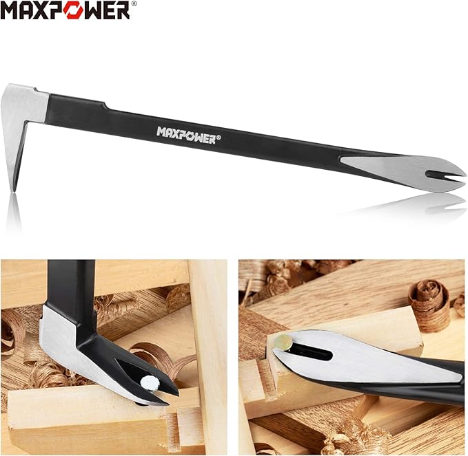 MAXPOWER 4-Pieces Pry Bar Set, 12-inch Utility Claw Pry Bar, 8-inch Nail Puller, 10-inch and 7-inch Flat Pry Bar Crowbar Claw