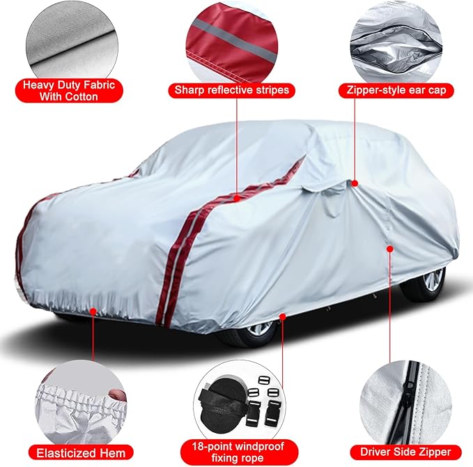 Waterproof Car Covers Replacement for 2014-2025 Porsche Macan, 6 Layers All Weather Custom-fit Car Cover with Zipper Door & 18 Ponit Windproof Bands for Snow Rain Dust Protection