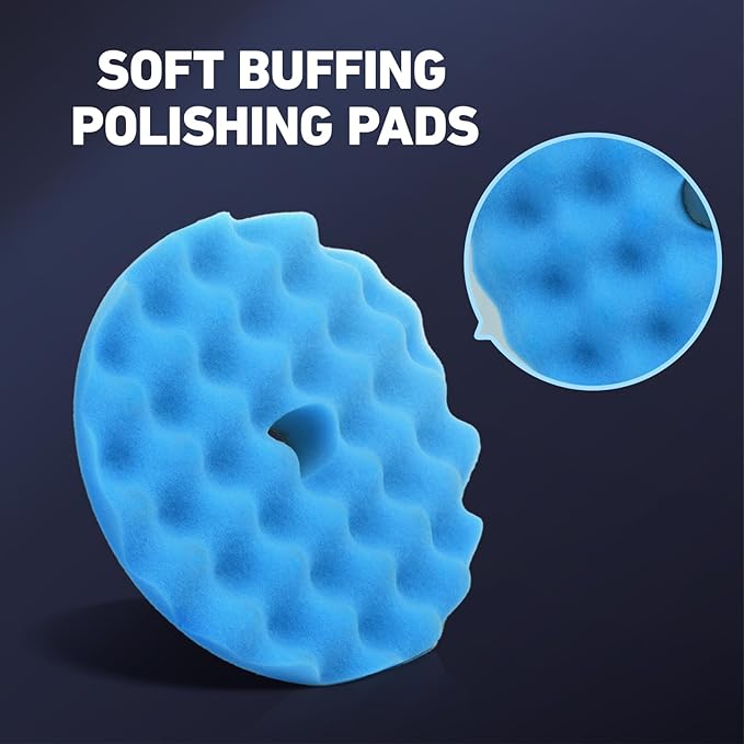 Autolock 5 Inch Buffing Polishing Pads, 7 Pcs 5'' Waffle Foam Buffing Pad, Wool Pad Kit for 5 in Backing Plate, Car Polisher Boat Compounding, Polishing and Waxing