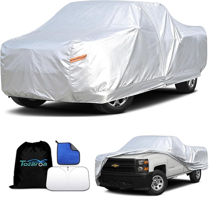 Car Cover Waterproof All-Weather,Heavy-Duty Outdoor Full Exterior Automobiles Snow Cover for Truck up to 210 inch,with Sun Visor,Anti-Scratch Cotton Lining & Zippered,Towel&Storage Bag