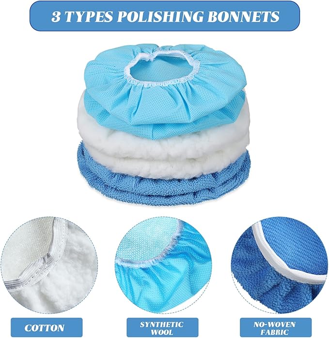 Mudder 40 Pieces Buffer Pads Cover Car Polisher Bonnet Orbital Buffer Bonnets Microfiber Waxers Bonnet Set Including 24 Microfiber 8 Plush 8 Non Woven for Polisher(5-6 Inch)