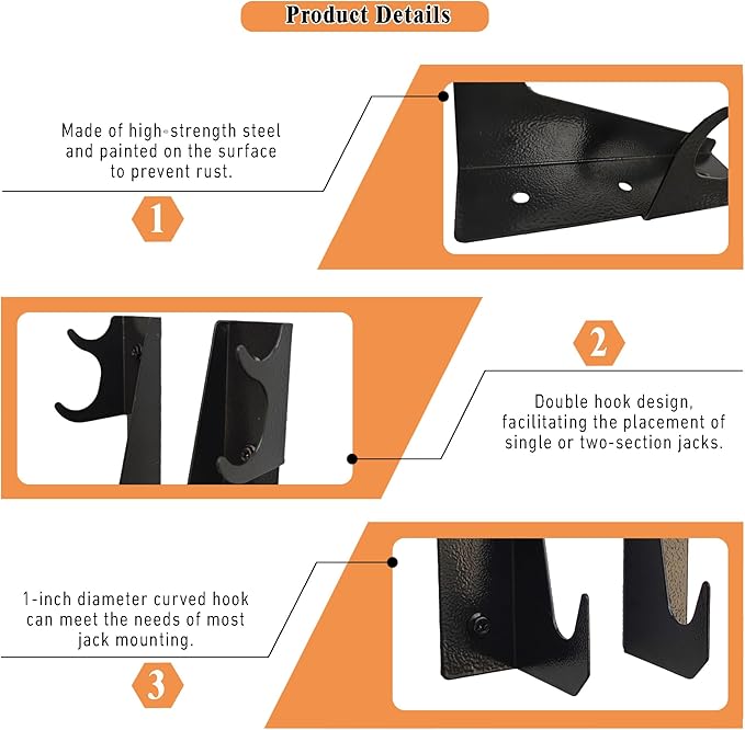 Heavy-Duty Steel Floor Jack Holder & Jack Stand Wall Mount Hook Rack,Black Electro-Plated, Two-piece Handle Storage