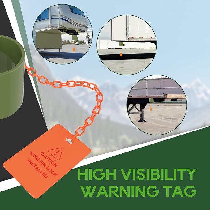 RVGUARD 5th Wheel Lock (Green), Heavy Duty Steel King Pin Lock with Anti-Theft Warning Tag, for 5th Wheel/Semi Trailers/RVs/Containers