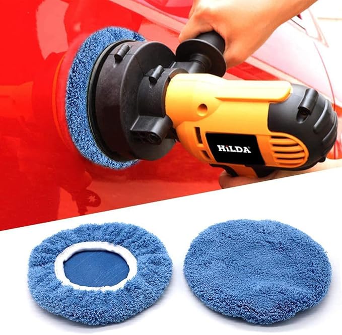 AICEL 9PCS Car Buffer Polisher Pad Bonnet, 9 to 10 Inches Car Orbital Polishing Bonnet Coral Fleece Buffing Cover, Soft Microfiber Car Woolen Wax Kit, Universal Auto Cleaning Waxers Set