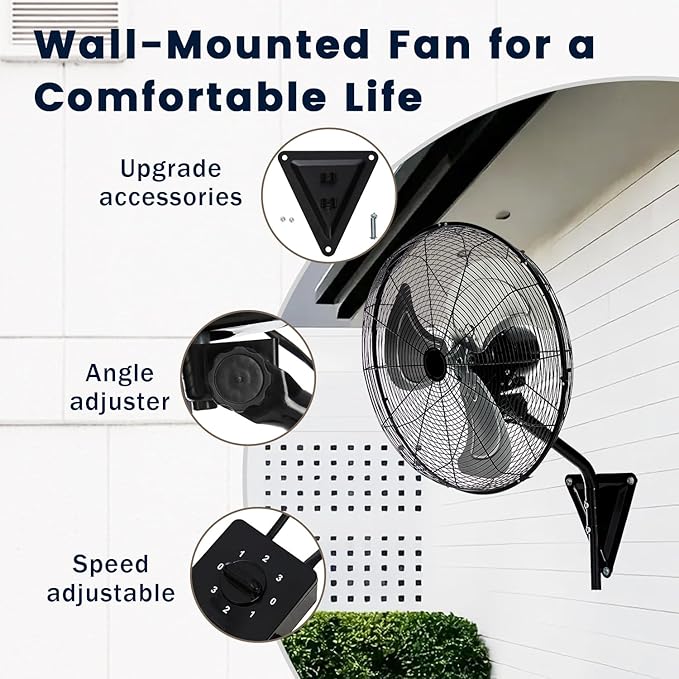 TMWINGS 20 Inch Wall Mount Fan, Heavy Duty Oscillating Wall Mounted Fan with 6600 CFM, High Velocity 3 Speed Fans with Adjustable Tilting for Workshop, Garage, Patios, Commercial and Industrial
