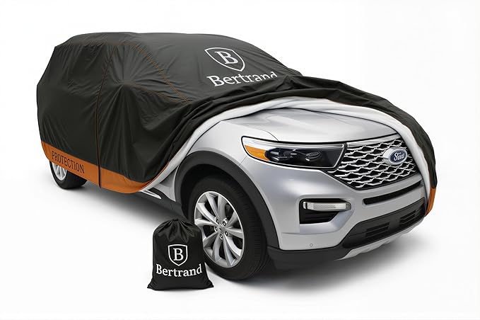 BERTRAND Premium SUV Car Cover (187x75 - Size S2) - Waterproof All Weather | Mirror Pockets + Door Zipper | Cotton-Lined | UV Protection + Reduces Hail Impact | Mid-Large SUVs