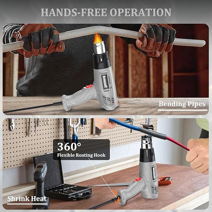 Heat Gun, Variable Temperature Settings 572℉~932℉ (300℃-500℃), Heat Hot Air Gun Overload Protection with 4 Nozzles for Shrinking Wrap, Crafting, Paint Removing, Epoxy Resin (Gray)