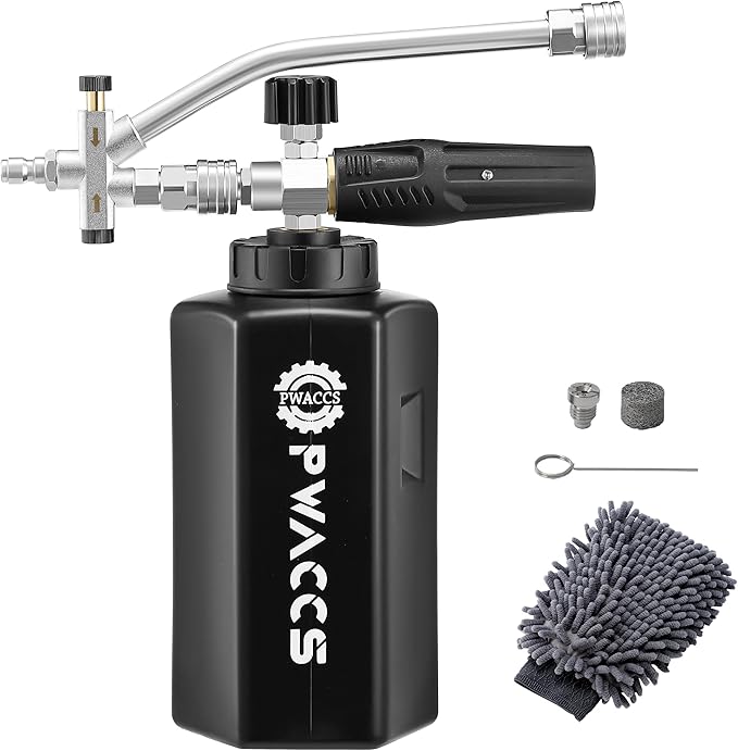 PWACCS Pressure Washer Foam Cannon Dual Connector Accessory, Power Washer Double Tip Attachment for Adjustable Foam Blaster, 1/4" Quick Connect Big Mouth Snow Foam Lance 1.5 L, 3600 PSI