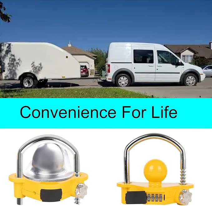Yellow Trailer Hitch Lock with Combination Lock, fit 1-7/8", 2", 2-5/16" Coupler, Camper Accessories, for Trailer Truck RV SUV Boat (Yellow)