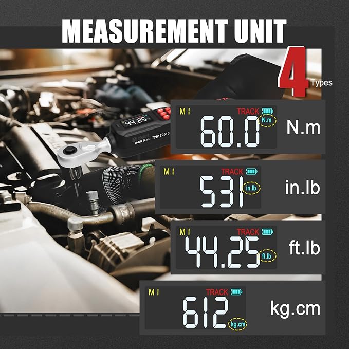 VANPO 3/8-Inch Digital Torque Wrench, 2.21–44.25 ft-lb/3–60 Nm, ±2% Accuracy, Electronic Torque Wrench with LCD Display,Audible & Color Feedback, Data Storage for Car Motorcycle & Mechanical Repair