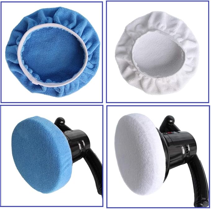 Boltigen 16pcs 5-6 inch Polishing Pad Bonnets 4 Colors Orbital Polishing Pad Microfiber Coral Fleece Bonnet Car Buffer Polisher Waxing Covers for Automobile Glass Cleaning and Polish