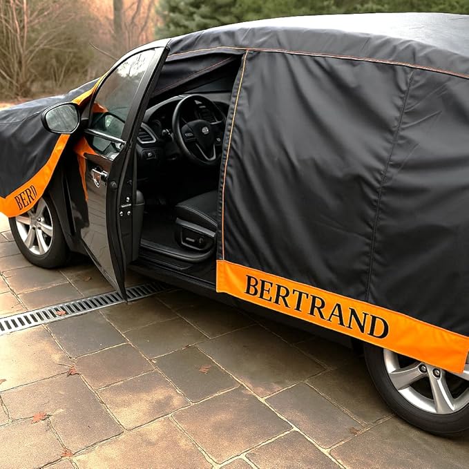 BERTRAND Premium Extra-Large Sedan Car Cover – (213x79 - Size - A4) - Waterproof All Weather | Mirror Pockets + Door Zipper | Cotton-Lined | UV Protection + Reduces Hail Impact | Heavy-Duty