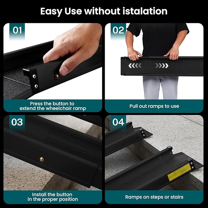 Wheelchair ramp 8FT, Lightweight, Retractable and Portable, can be Used for Wheelchair ramps, Comes with a Handbag-Black
