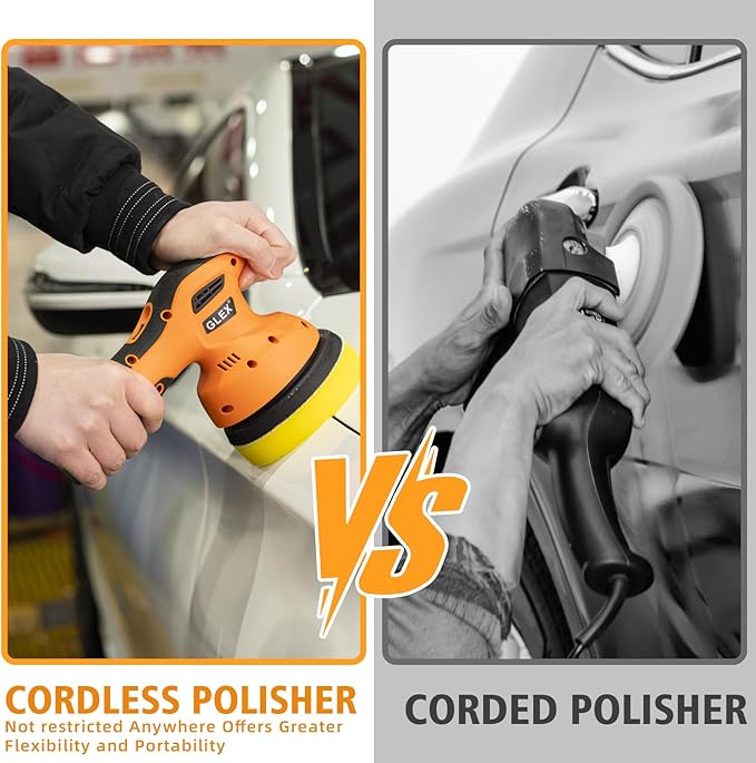 GLEX Electric Cordless Car Polisher, Portable Polisher with Polishing Pad Kit, Durable, Brand Car Cordless Polisher, for Car Detailing Waxing, Boat Sanding, Scratch Removal, Mirror Polishing.