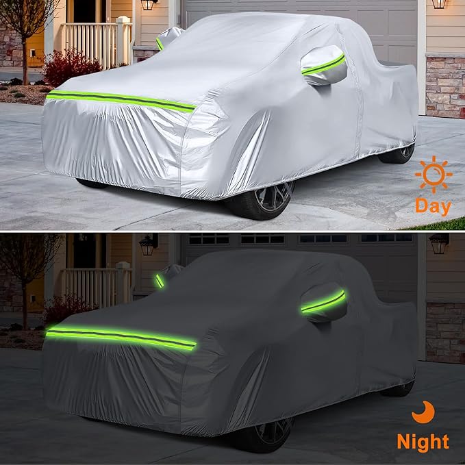 Waterproof Car Covers Replace for 2021-2025 Ford Maverick, 6 Layers Silver All Weather Car Cover with Zipper Door & Windproof Bands for Snow Rain Dust Hail Protection