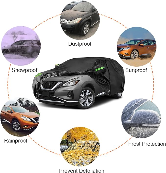 Waterproof Car Covers Replace for 2003-2025 Nissan Murano, 6 Layers All Weather Custom-fit Car Cover with Zipper Door & Windproof Bands for Snow Rain Dust Hail Protection (Murano)