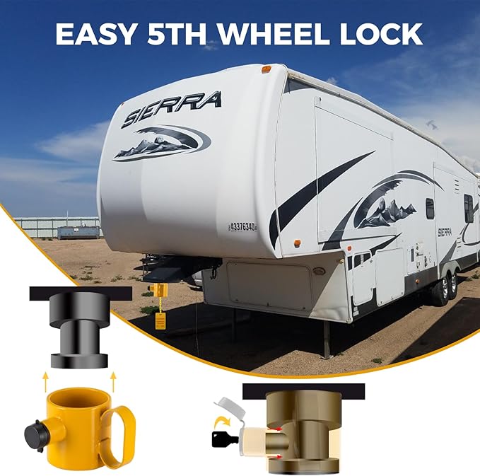 BOYISEN 5th Wheel King Pin Lock Keyed Alike, Solid Steel Anti Theft for RVs, Container Trailers and Campers with Handles Warning Tag (Keyed Alike Yellow)