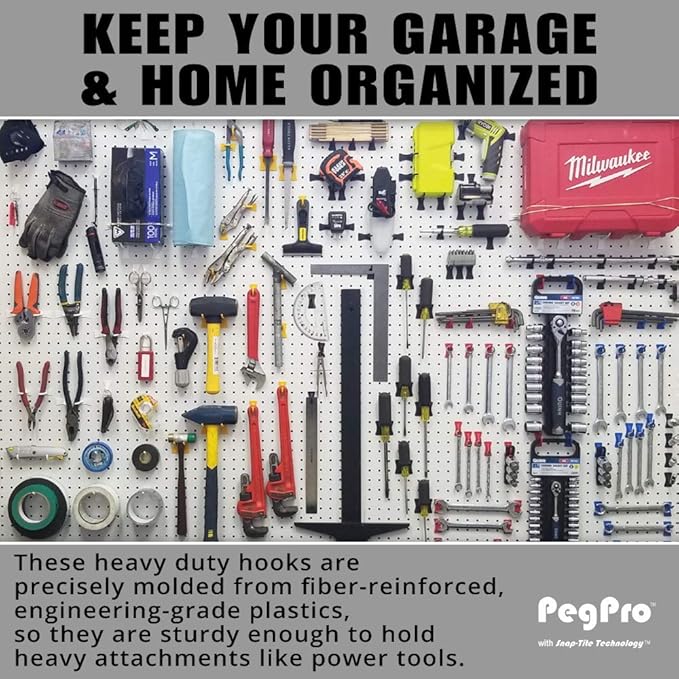 PegPro® J, 1" & 2" Kit for Standard “Wood Fiber” pegboard – Durable Plastic Pegboard Hooks - for Garage, Kitchen, Craft Room, and More (J, 1" & 2" Hook - 72 Pack, Confetti Mix)