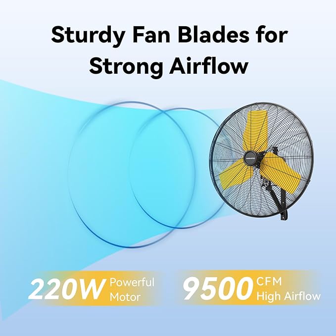 24 Inch Outdoor Waterproof Wall Mount Fan, 9500 CFM Heavy Duty Oscillating Commercial Metal Fan with Totally Enclosed Motor & GFCI Plug for Patio, Barn & Garage (UL Listed)