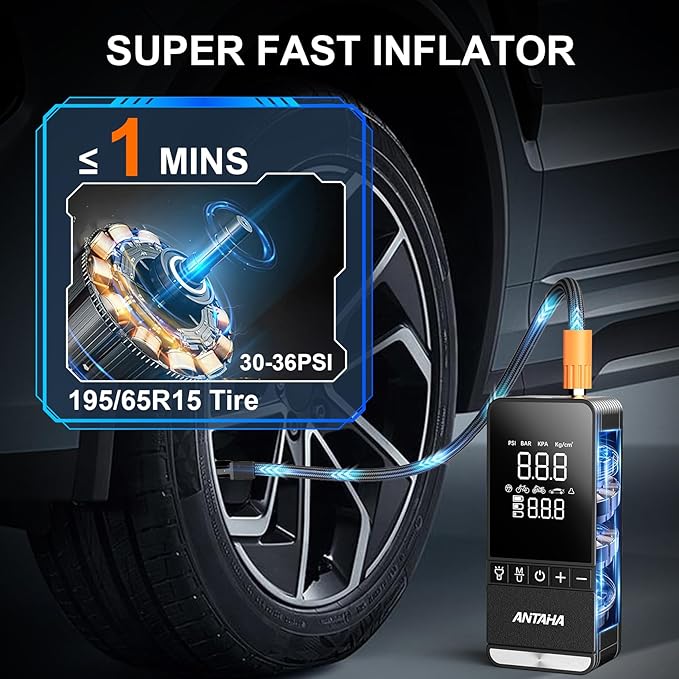 Tire Inflator Portable Air Compressor, 150 PSI Smart Air Pump for Car Tires with Digital Pressure Gauge, Tires Pump for Cars, Motorcycles, Bikes, Balls, Mini Bike Pump & Car Accessories