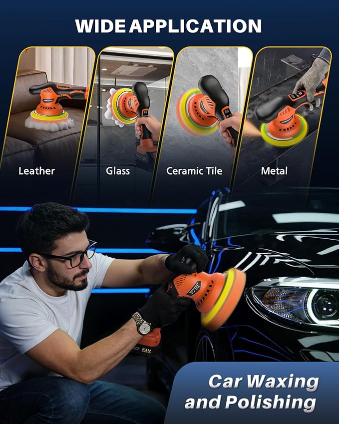 Cordless Car Buffer Polisher, 8 Variable Speed Car Polisher with 2x 21V 2000mAh Batteries & 18 PCS Attachments, 2800-6000RPM Cordless Car Polishing Machine for Waxing, Polishing & Scratch Removal