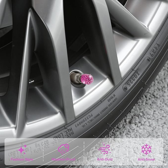 JUSTTOP 4 Pack Handmade Crystal Rhinestone Tire Valve Stem Caps, Universal for Cars, Trucks and Motorcycles - Violet Red