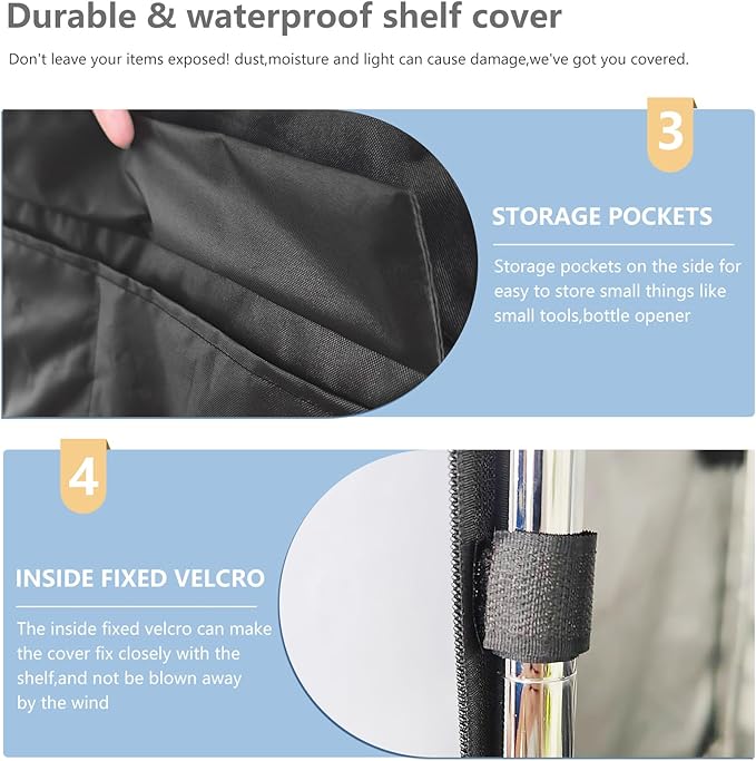 Wire Rack Covers,Heavy Duty 600D Dustproof Waterproof Storage Rack Covers for Metal Shelves,Storage Shelf Cover with Zipper for Wire Shlef,36''W x 19''D x 62''H,Black with Clear Front