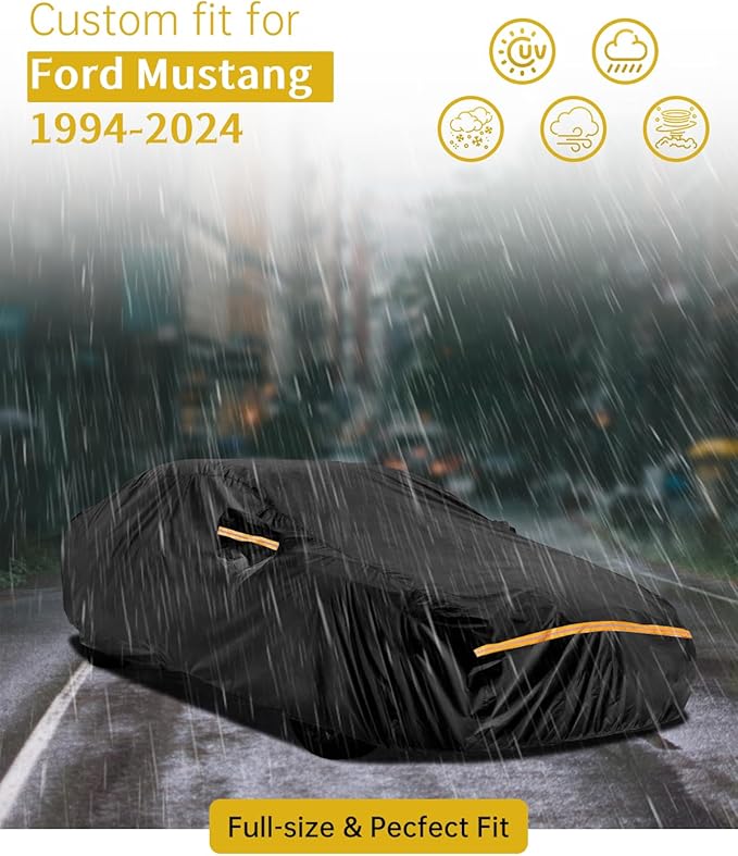 Car Cover Waterproof All Weather Custom Fit for Ford Mustang 1994-2025, 420D Oxford Full Outdoor Automtive Heavy Duty Covers Windproof Snowproof Dustproof UV Hail Protection Accessories