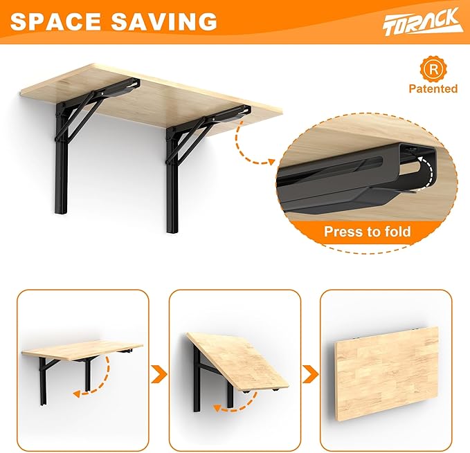 TORACK Heavy Duty Wall Mounted Folding Workbench, Space-Saving Collapsible Wall Table/Desk for Garage Workshop, Holds Up to 550 lbs(Board Size: 32 x 18 in)
