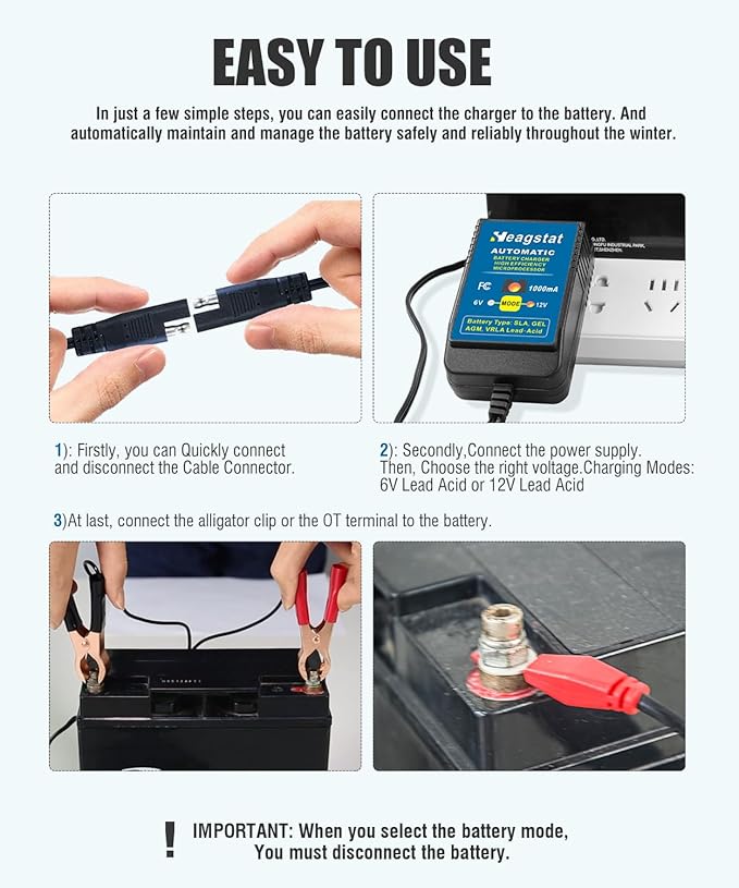 1A Trickle Battery Charger, 6V/12V Fully-Automatic Smart Battery Maintainer for Car, Motorcycle, ATV, Lawn Mower, Boat More