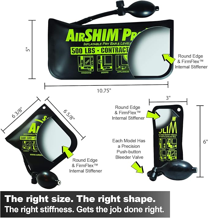 Calculated Industries 1134 AirShim Inflatable Pry Bars and Leveling Tools 3-pc Value Pack – Original AirShim, AirShim Pro XL, and AirShim Slim | Contractor-Grade Alignment Pump Wedges | Set of 3