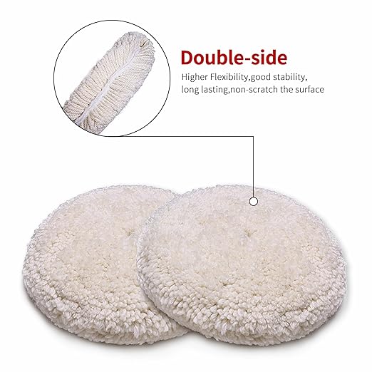 Gracefur 7" Double Sided Wool Buffing Pad for Buffing, Polishing, Cutting & Compounding - 2 Sided 7 Inch 100% Natural Wool Polishing Pad for Car, Marine, RV & Trucks